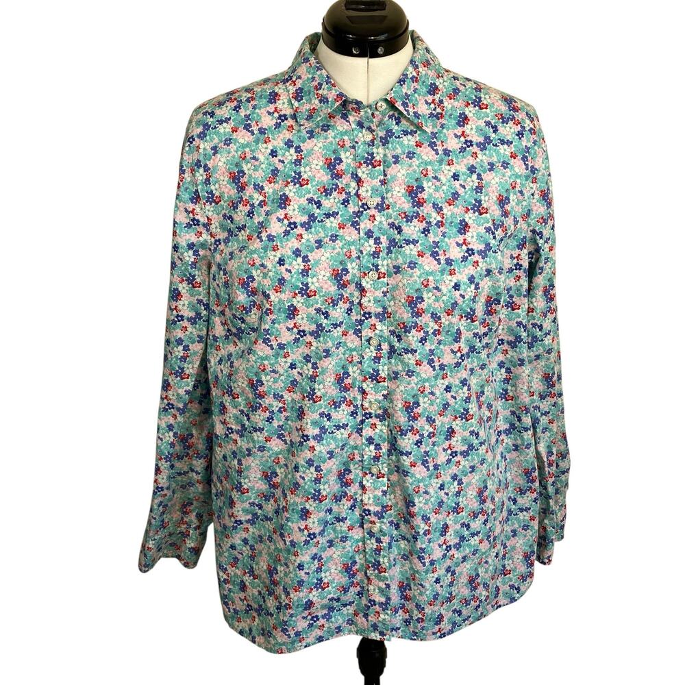 Talbots Sz XL Poplin Cotton Button-front Shirt in Lovely Ditsy Floral Print - Picture 6 of 16